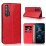 Crazy Horse Genuine Leather Wallet Stand Casing for Huawei Honor 20 Pro – Red