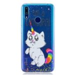 Pattern Printing TPU Shell Case for Y7 2019 / Y7 Prime 2019 / Y7 Pro 2019 / Enjoy 9 (with Fingerprint Sensor) – Cat with Colorful Tail