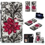 Printing Style Light Spot Decor Leather Wallet Phone Cover for Huawei P Smart Z/Y9 Prime 2019 – Red Flower