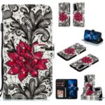 Pattern Printing Light Spot Decor Leather Wallet Case for Huawei Honor 20 Pro – Red Flower