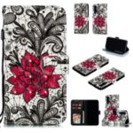 Pattern Printing Light Spot Decor Leather Wallet Case for Huawei Honor 20 – Red Flower