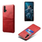 Double Card Slots PU Leather Coated PC Case for Huawei Honor 20 Pro – Red