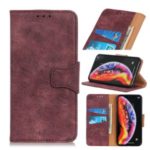 Retro Style Split Leather Mobile Phone Casing Shell for Huawei Honor 9X Pro – Wine Red