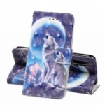Light Spot Decor Leather Wallet Stand Cell Casing for Huawei Honor 20 – Wolf and Moonlight