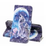 Light Spot Decor Patterned Leather Wallet Case for Huawei Honor 20 Pro – Wolf and Moonlight