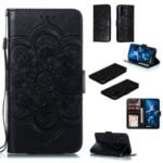 Imprint Mandala Flower Leather Wallet Stand Case for Huawei Honor 20 Pro – Black
