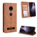 Auto-absorbed Vintage Style Leather Wallet Stand Phone Casing for Motorola Moto Z4/Z4 Play – Brown