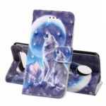 Pattern Printing Leather Wallet Stand Casing for Motorola Moto Z4 Play – Wolf and Moonlight