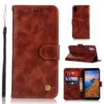 Premium Vintage Leather Wallet Case for Xiaomi Redmi 7A – Wine Red