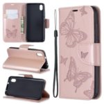 Imprint Butterfly Wallet Stand PU Leather Phone Case for Xiaomi Redmi 7A – Rose Gold