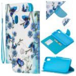 Leather Phone Shell with Strap Phone Shell for Xiaomi Redmi 7A – Blue/Flowers and Butterflies