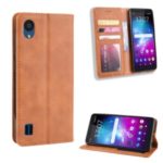 Auto-absorbed Vintage Style PU Leather Wallet Cover Case for ZTE Blade A5 (2019) – Brown