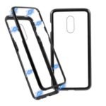 Magnetic Metal Frame + Tempered Glass Back Cover Detachable Mobile Phone Case for OnePlus 7 – Black