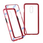 Detachable Arc Magnetic Attraction Metal Frame + Tempered Glass Cover Protection Cell Phone Case for OnePlus 7 – Red