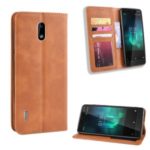 Auto-absorbed Vintage Style PU Leather Wallet Cover Case for Nokia 3.1 C – Brown