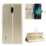 Crazy Horse Texture Wallet Leather Flip Case with Hand Strap Phone Casing for Nokia 3.1 C – Gold