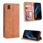 Auto-absorbed Vintage Style PU Leather Wallet Phone Shell for AQUOS Sense SH-01K/SHV40/SH-M05 – Brown