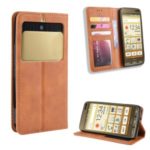 Auto-absorbed Vintage Style PU Leather Wallet Phone Casing for BASIO3 KYV43 – Brown