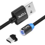 TOPK AM23 Nylon Braided Magnetic Charging Micro USB Cable with LED Display – Black