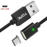 TOPK AM21 Nylon Braided Magnetic Charging Micro USB Cable with LED Display – Black