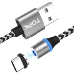 TOPK AM33 360 Degree Round Two-color Nylon Braided Magnetic Type-C USB Charging Cable for Samsung Huawei Xiaomi – Grey