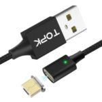 TOPK AM44 Nylon Braided Magnetic Micro USB Charger Cable for Samsung Huawei Xiaomi – Black