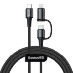 BASEUS 2 in 1 3A Quick-charging 60W PD Type-C to [ Type-C & Lightning ] Data Cable 1m – Black