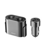 BASEUS 3.1A Dual USB Smart Extended Car Charger with 80W Dual Ports Cigarette Lighter Socket – Black