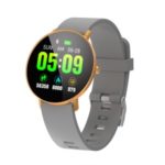 F25 Color Large Round Touch Screen Fitness Monitoring Waterproof Smart Bracelet [Leather Strap] – Grey / Gold