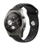 22mm Breathable Holes Silicone Bracelet Wrist Strap Replacement for Huawei Watch 2 Pro Smartwatch Band – Black
