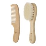 2PCS Hair Brush Comb Set Newborn Hairbrush Kit Infant Comb Soft Wool Hair Wooden Handle Scalp Massage