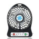 Portable Rechargeable LED Light Fan Mini Desk USB Charging Air Cooler 3 Mode Speed Cooling – Black