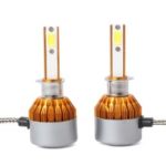 C6 Universal Automobile Headlight Gold Modified Lamp Kit Car LED Conversion COB Bulbs Lamps 6500K White Light – H1