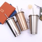 Silver 500ml 304 Stainless Steel Cup Hot Cold Drink Vacuum Insulated Flask Straw Lid Set Coffee Mug Portable Travel Tumbler – Silver