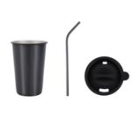 500ml 304 Stainless Steel Straw Lid Cup Set Coffee Mug Outdoor Juice Milk Tea Beer Cups – Black