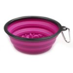 Portable Pet Cat Dog Bowl Silicone Collapsible Slow Feeding Bowl with Hook Foldable Puppy Doggy Water Feeder Cup Solid Color Container – Purple/L
