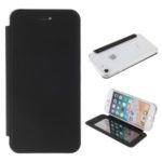 Transparent Plastic Back Case + PU Leather + TPU Hybrid Phone Protective Cover Case for iPhone 7 / 8 – Black
