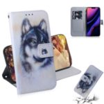 Pattern Printing Leather Wallet Case for iPhone (2019) 6.1-inch – Black and White Wolf