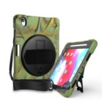 For iPad Pro 11-inch (2018) X-Shape 360 Degree Swivel PC + Silicone (with Pen Slot) Combo Kickstand Case with Hand Holder Strap Shoulder Strap – Army Green