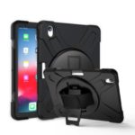 [Built-in Hand Holder Strap] 360° Swivel PC + Silicone Combo Kickstand Tablet Shell for iPad Pro 11-inch (2018) – Black