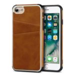 Dual Card Slots PU Leather Coated PC Hard Case for iPhone 8/7/6 4.7 inch – Light Brown