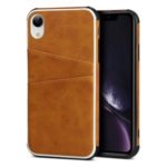 Dual Card Slots PU Leather Coated Hard PC Phone Cover for iPhone XR 6.1 inch – Light Brown