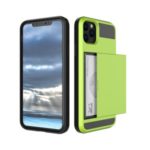 Card Holder Sliding PC + TPU Hybrid Cell Phone Shell Case for iPhone (2019) 5.8-inch – Fluorescent Green