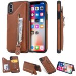 PU Leather Phone Case Zipper Pocket Card Holder for iPhone X/XS 5.8 inch – Brown