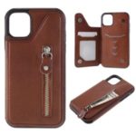 PU Leather Cell Covering Zipper Pocket Card Holder for iPhone (2019) 6.1-inch – Brown