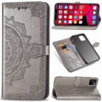 Embossed Mandala Flower Leather Wallet Case for iPhone (2019) 5.8-inch – Grey