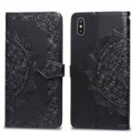 Embossed Mandala Flower Leather Wallet Case for iPhone XS/X 5.8 inch – Black