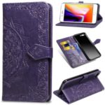 Embossed Mandala Flower Leather Wallet Case for iPhone 8 Plus / 7 Plus – Purple