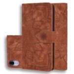 Imprint Flower Leather Wallet Stand Case for iPhone XR 6.1 inch – Brown