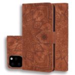 Imprint Mandala Flower Stand Wallet Leather Case Shell Cover for iPhone (2019) 5.8-inch – Brown